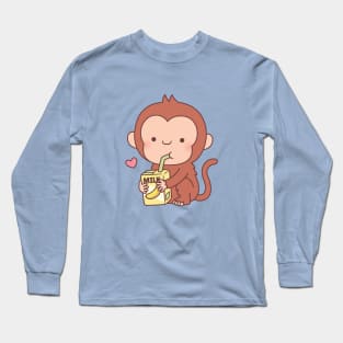 Cute Little Monkey Loves Banana Milk Long Sleeve T-Shirt